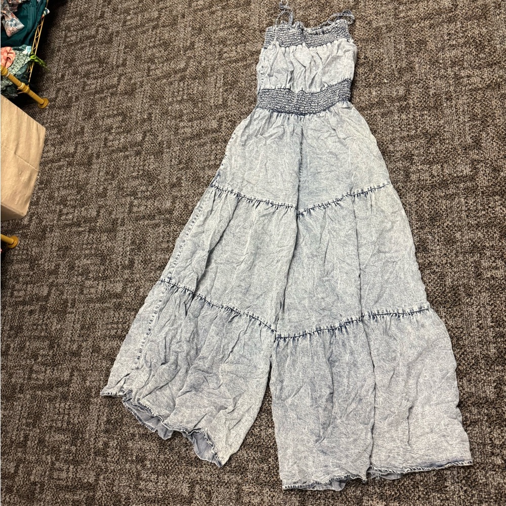 Denim wide leg jumpsuit
